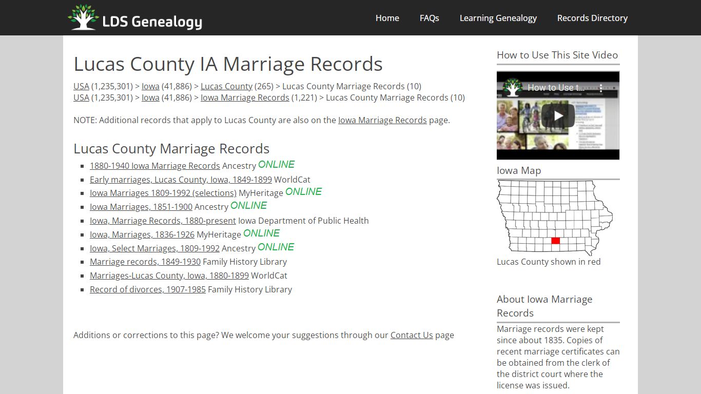 Lucas County IA Marriage Records