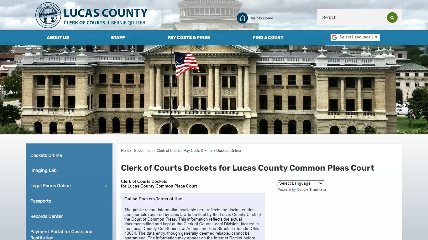 Clerk of Courts Dockets for Lucas ... - Lucas County, Ohio